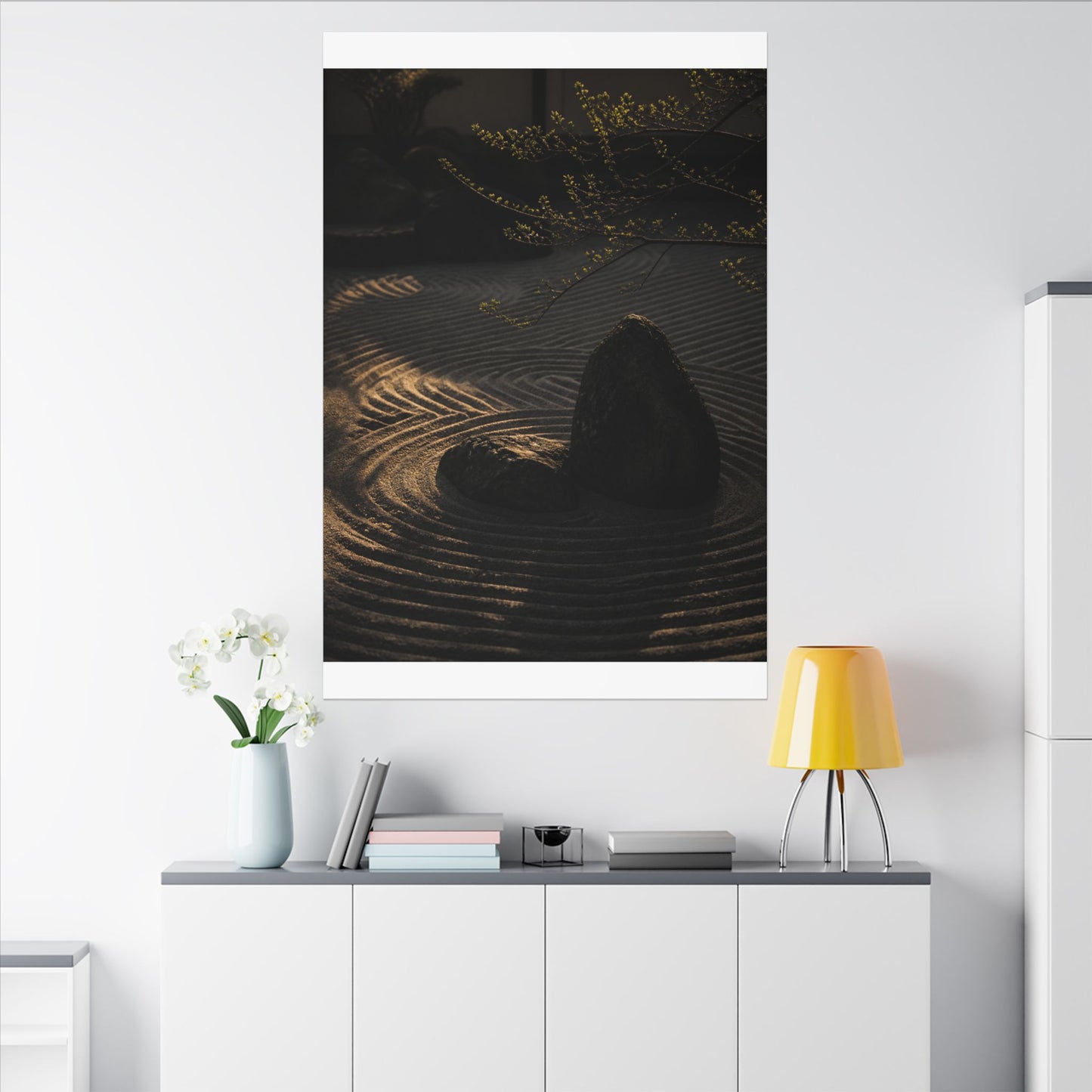 Ma Rock Garden Canvas Art - Dark Japandi Shadow Zen