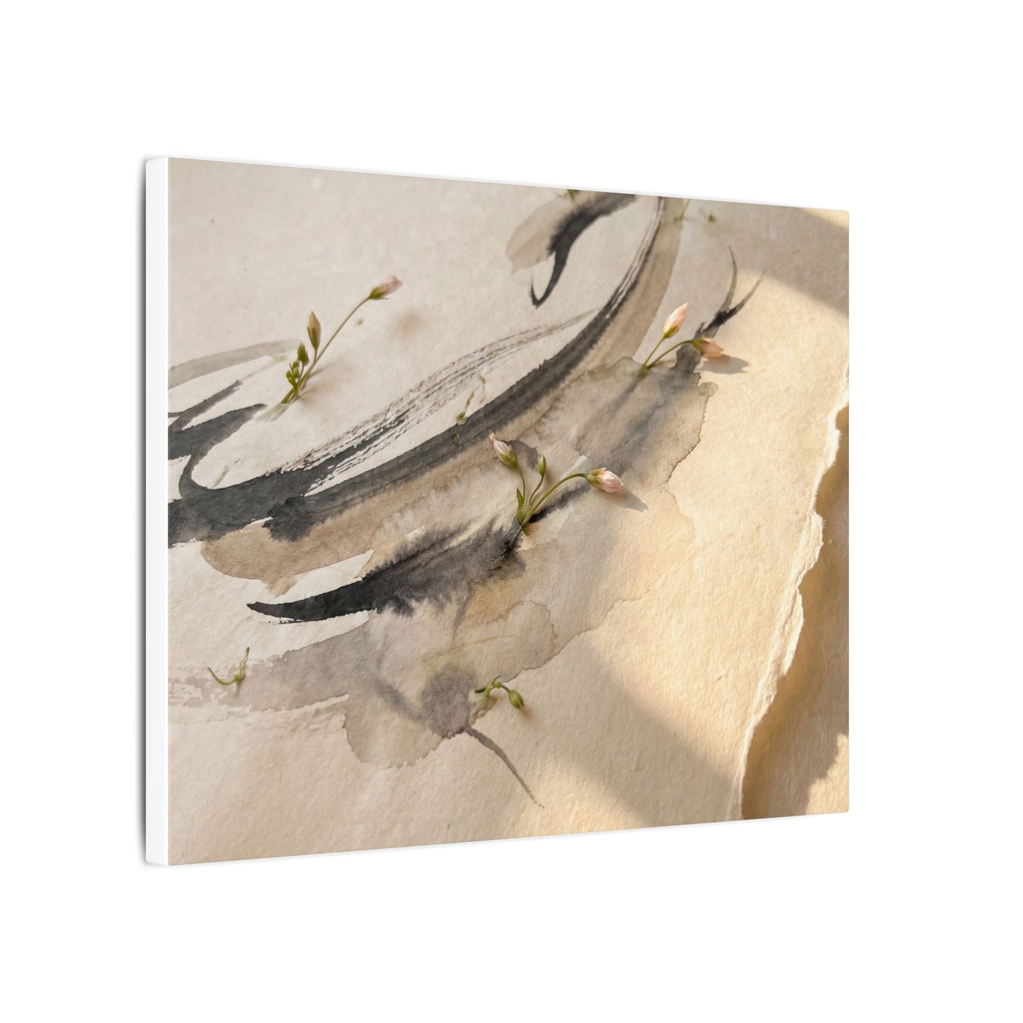 Ink Brushstroke Watercolor Canvas Art | Neutral Japandi Art