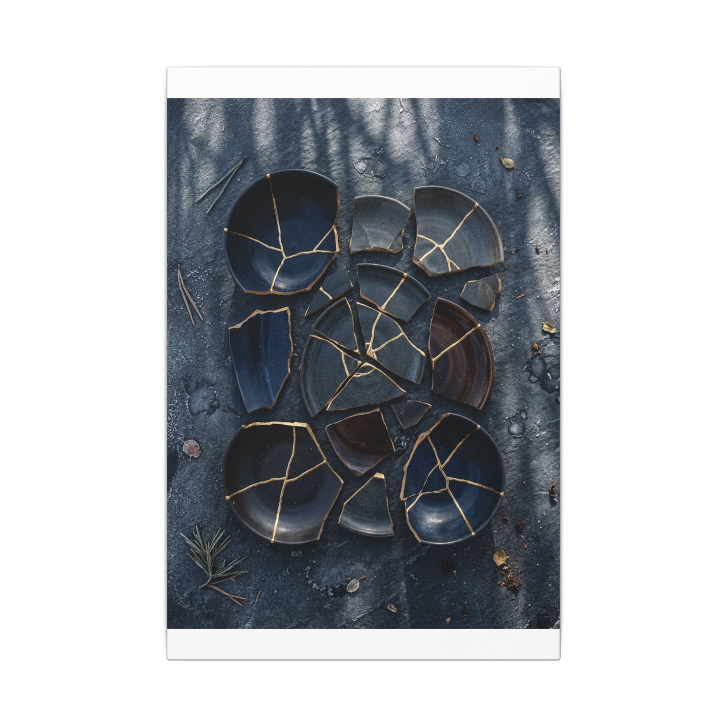Dark Japandi Broken Pottery in Dappled | Shadow Zen Canvas Art