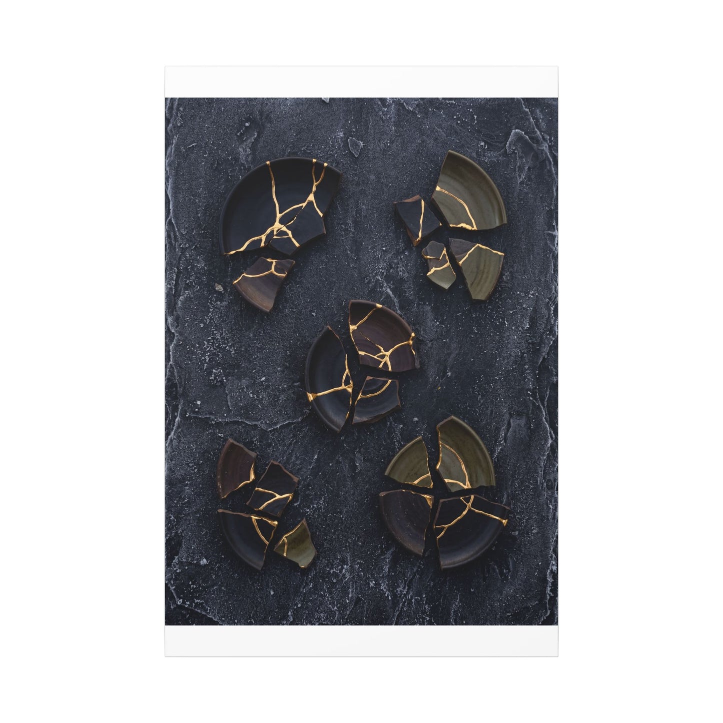 Broken Pottery Canvas Art | Winter Dark Japandi Shadow Zen Art
