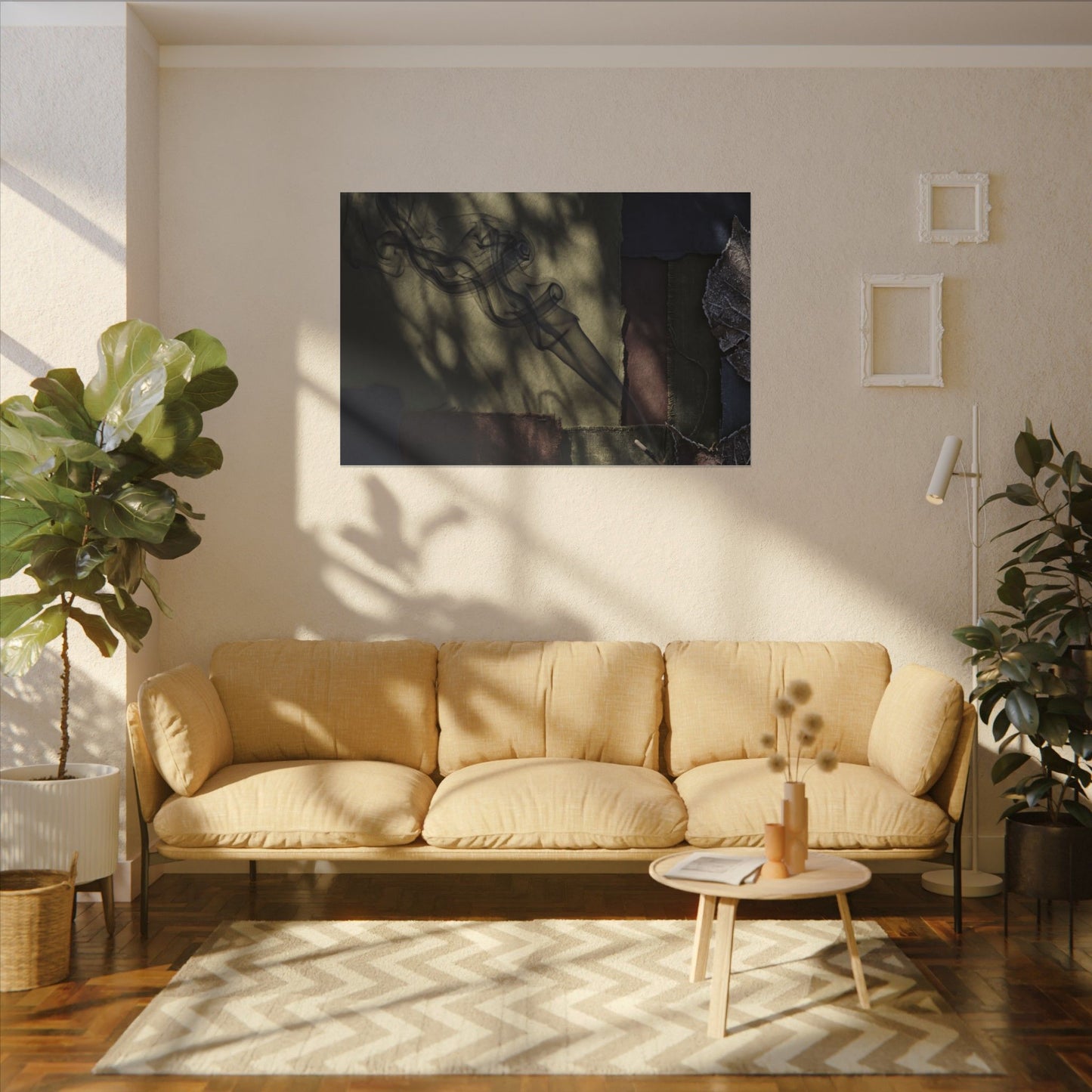 Ma Incense Smoke Canvas Art - Dark Japandi Dark Texture