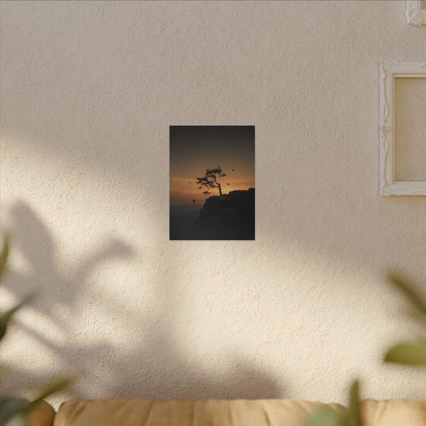 Dark Japandi Pine Tree in Golden Hour | Moody Minimal Canvas Art