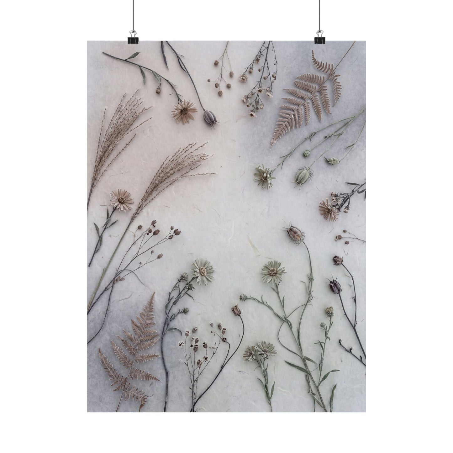 Earthy Dried Flowers Wall Art Print - Japanese Pattern Japandi