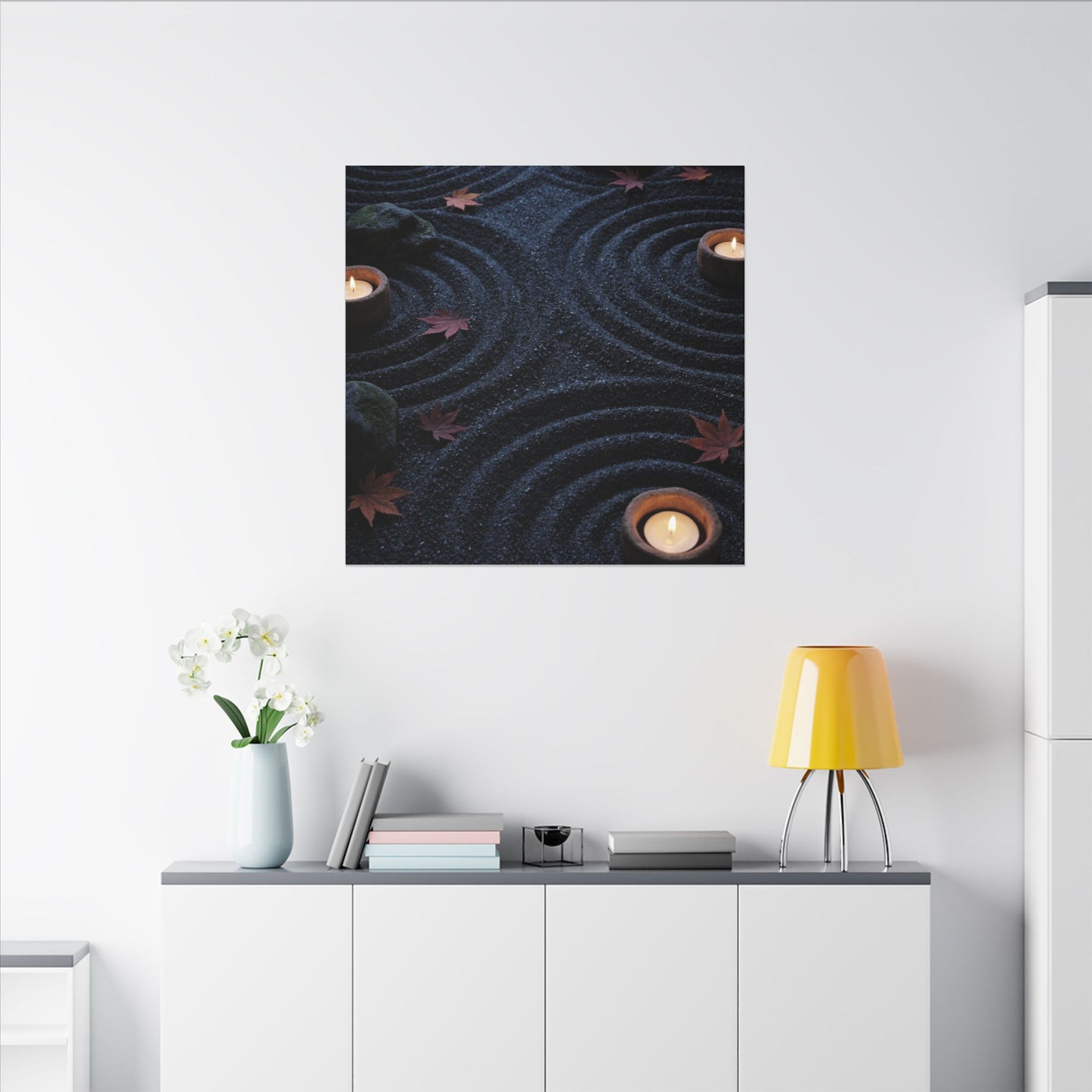 Seijaku Rock Garden Canvas Art - Dark Japandi Dark Texture