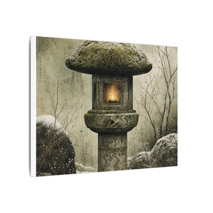 Stone Lantern Winter Canvas Art | Japandi Neutral Design