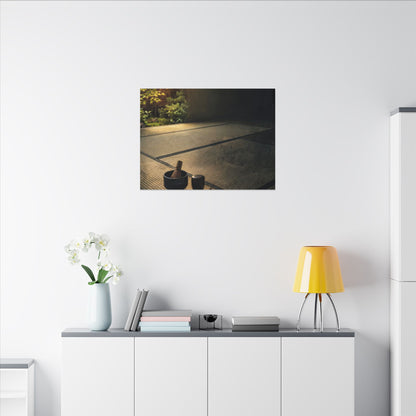 Dark Japandi Tea Ceremony in Golden Hour | Dark Texture Canvas Art