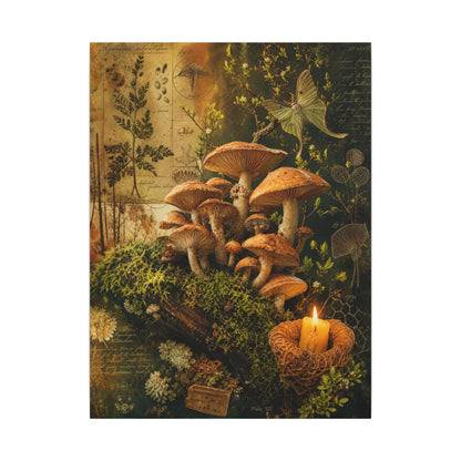 Spring Wild Mushrooms Herbarium Canvas Art | Earthy Decor