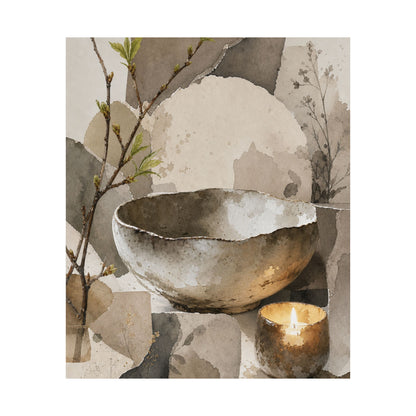 Candlelight Ceramic Bowl Wall Art Print - Japandi Fukinsei