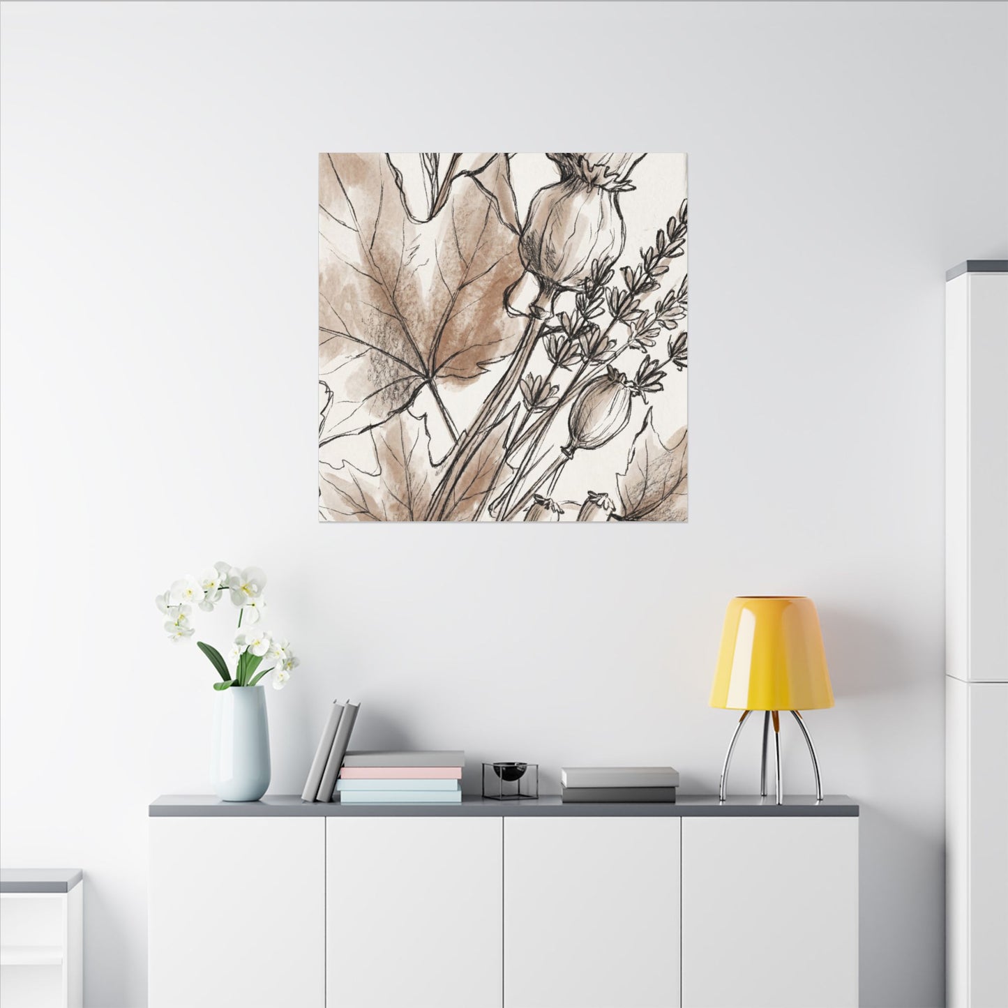 Neutral Dried Flowers Canvas Art - Minimal Line Japandi