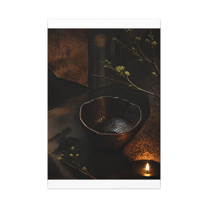 Atmospheric Ceramic Bowl Canvas Art - Shadow Zen Dark Japandi