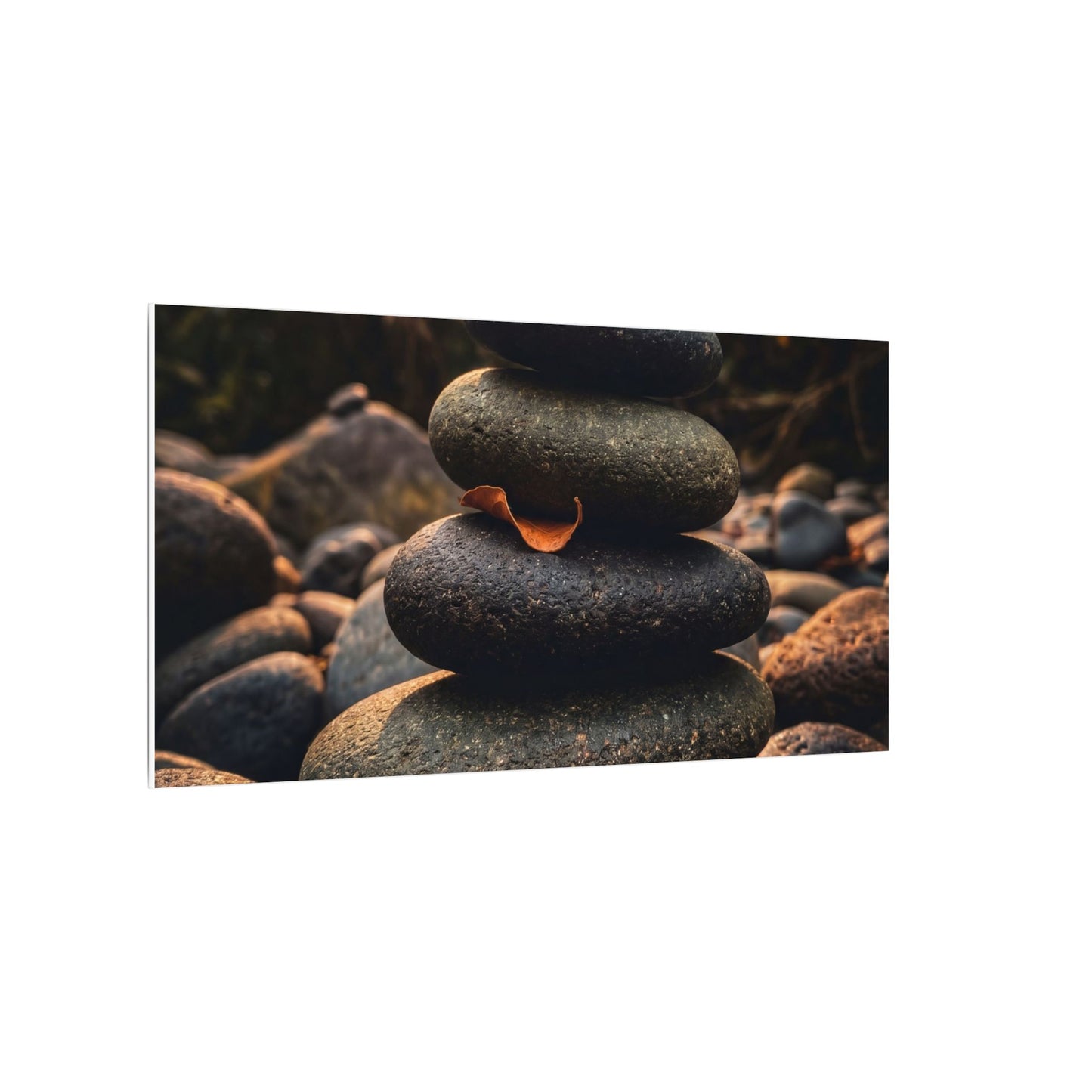 Dark Japandi River Stones in Golden Hour | Moody Minimal Canvas Art