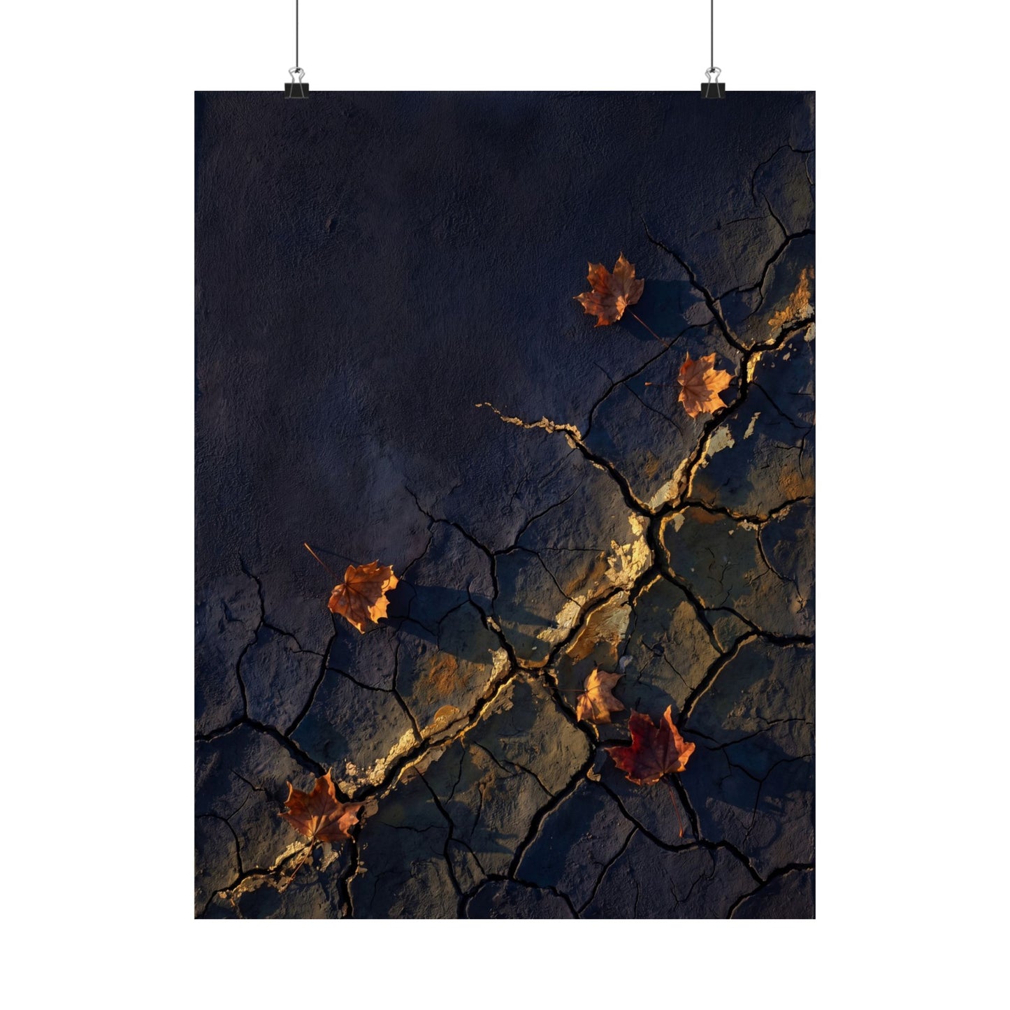 Golden Hour Cracked Earth Wall Art Print - Dark Japandi Seijaku Art Print