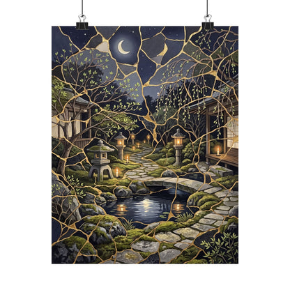 Spring Moonlit Garden Gold Vein Wall Art Print | Artful Decor