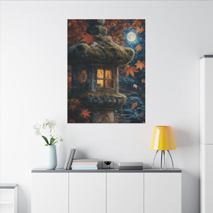 Autumn Stone Lantern Forest Whimsy Canvas Art | Earthy Decor