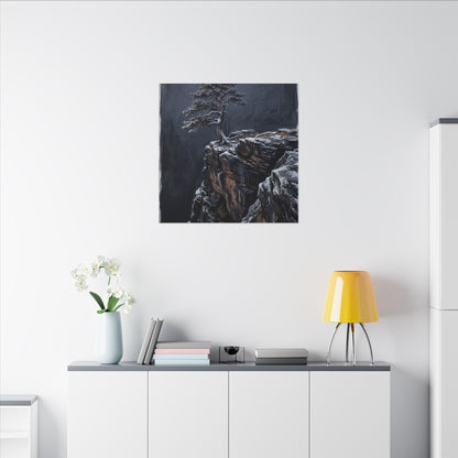 Dark Japandi Pine Tree in Dawn | Dark Texture Canvas Art