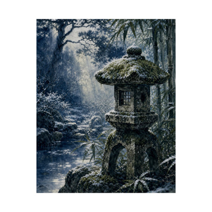 Zen Stone Lantern in Dappled | Sumi E Wall Art Print