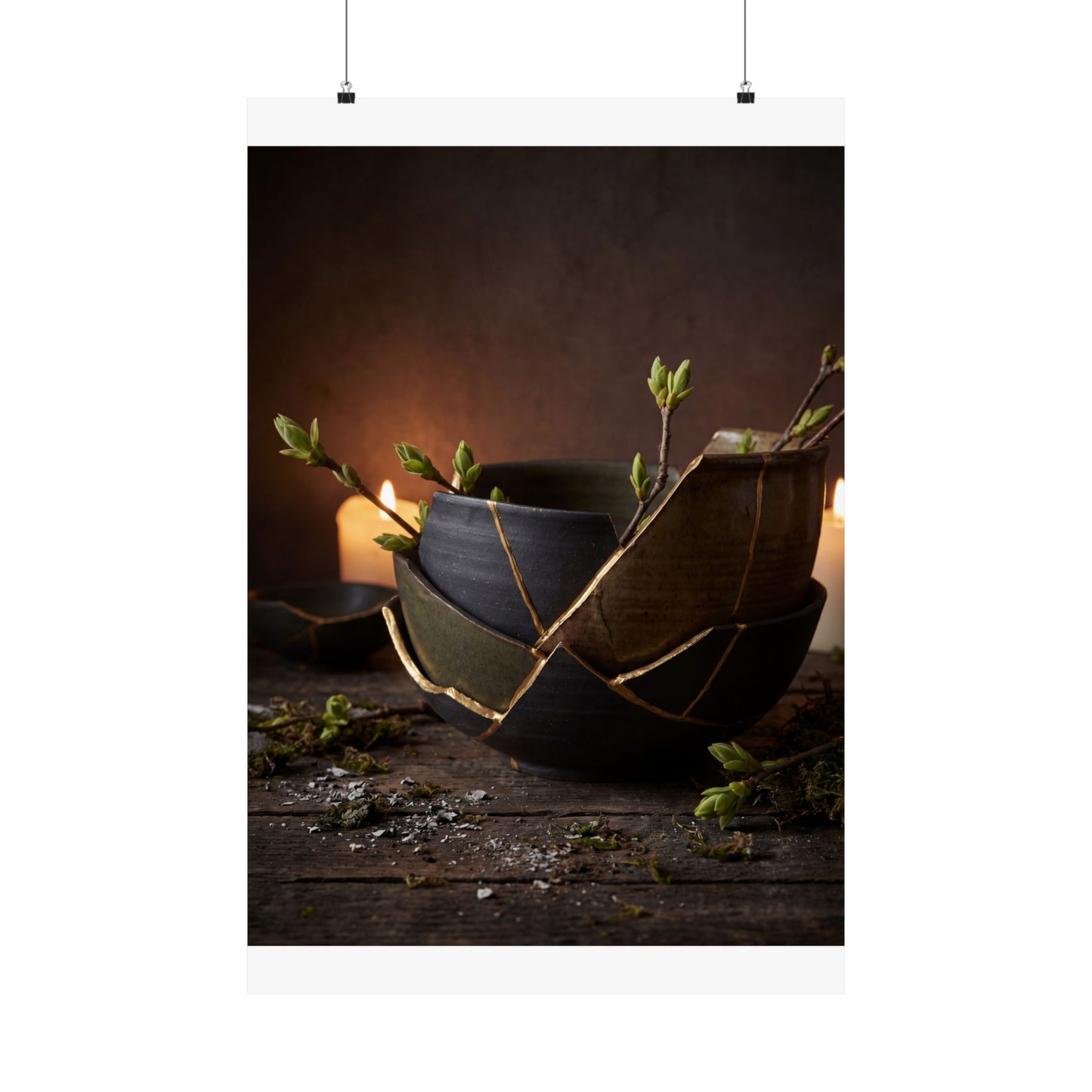 Seijaku Broken Pottery Wall Art Print - Dark Japandi Shadow Zen Art Print