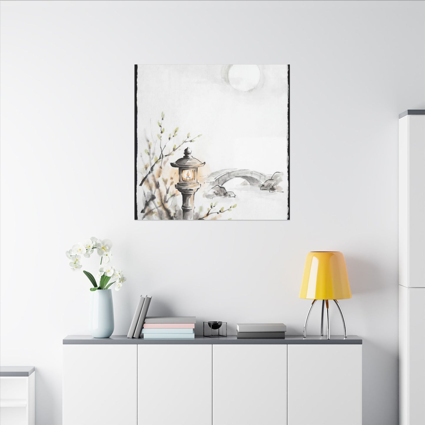 Moonlit Garden Spring Canvas Art | Zen Contemplative Design