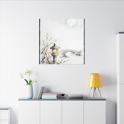 Moonlit Garden Spring Canvas Art | Zen Contemplative Design