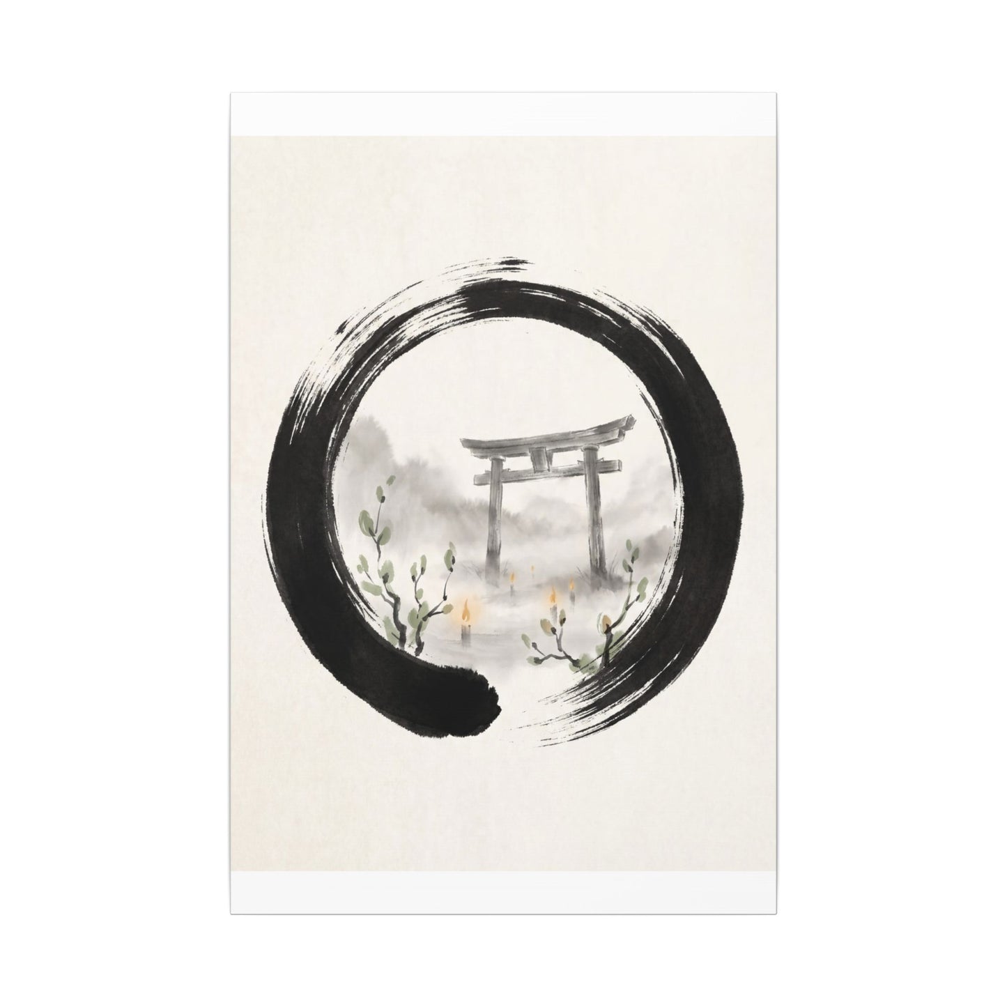Spring Torii Gate Enso Canvas Art | Tranquil Decor