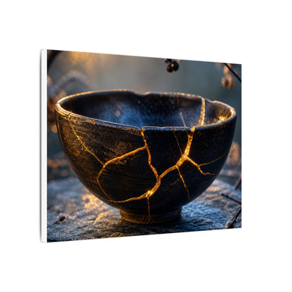 Ceramic Bowl Canvas Art | Winter Kintsugi Gold Repair Art