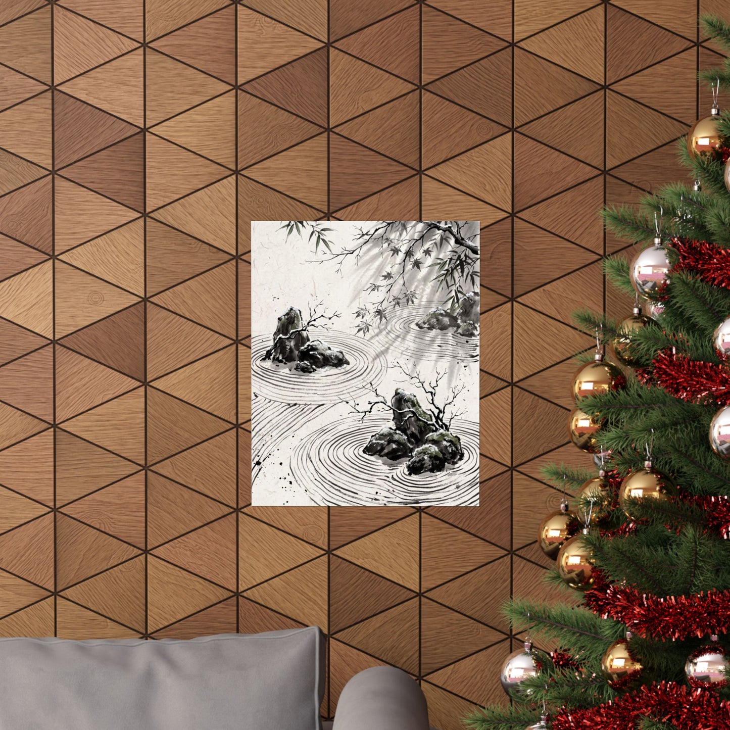 Winter Rock Garden Sumi E Wall Art Print | Serene Decor