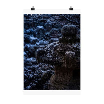Winter Stone Lantern Shadow Zen Wall Art Print | Atmospheric Decor Art Print