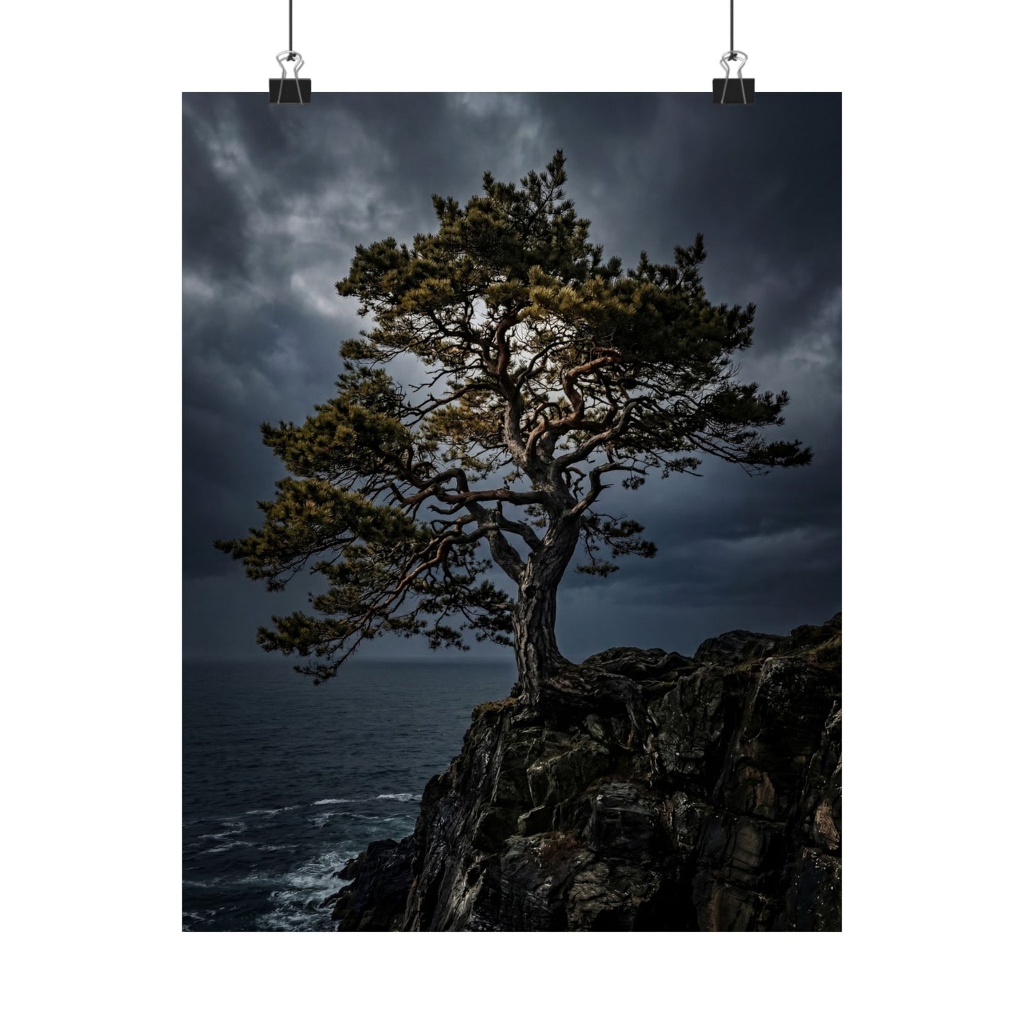 Pine Tree Moody Minimal Wall Art Print | Sophisticated Dark Japandi Art Art Print