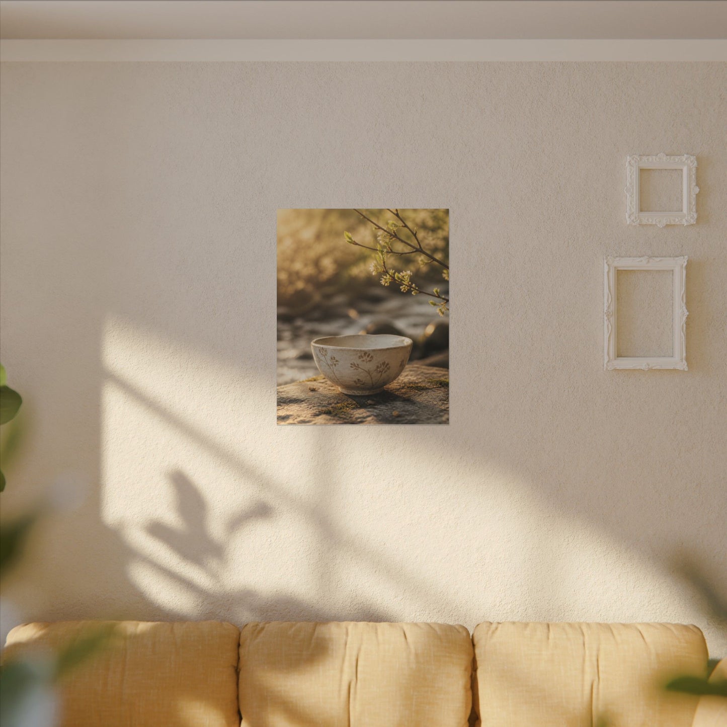 Neutral Ceramic Bowl Canvas Art - Japanese Pattern Japandi
