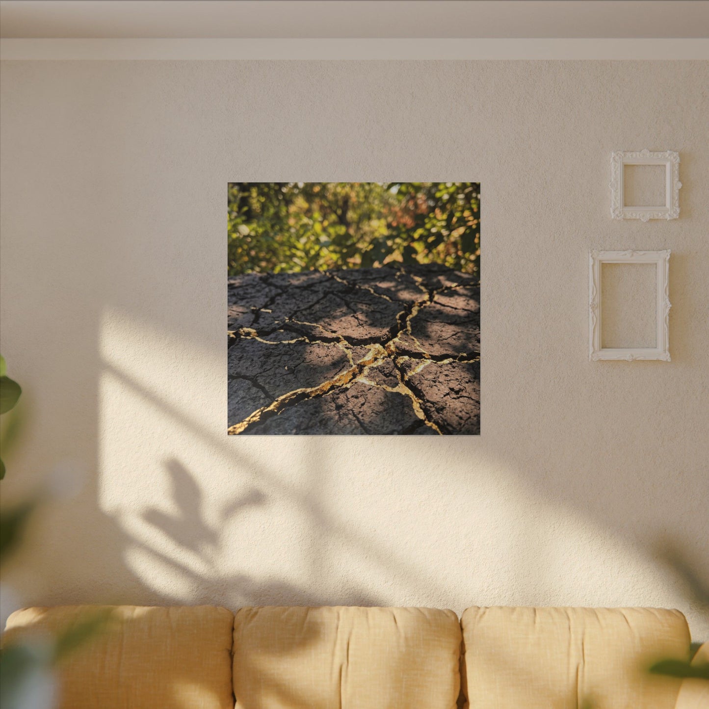 Shibui Cracked Earth Canvas Art - Kintsugi Gold Repair