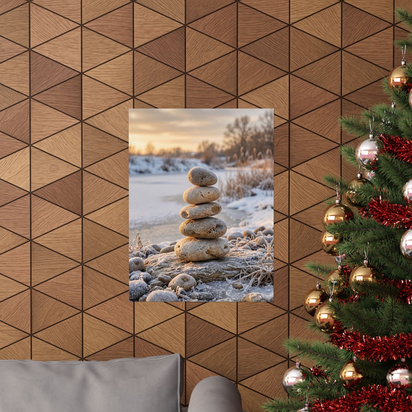 Winter River Stones Japanese Pattern Wall Art Print | Warm Decor