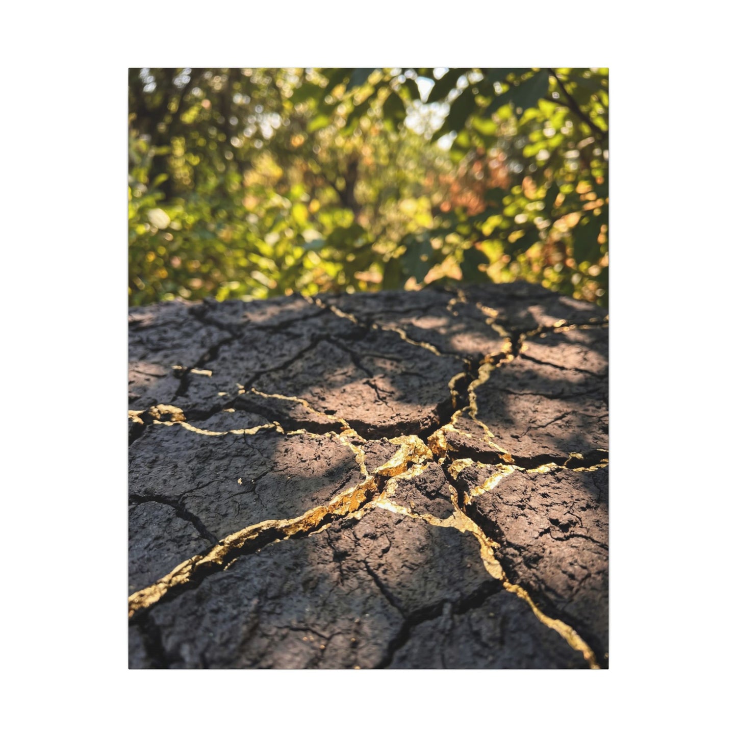 Shibui Cracked Earth Canvas Art - Kintsugi Gold Repair