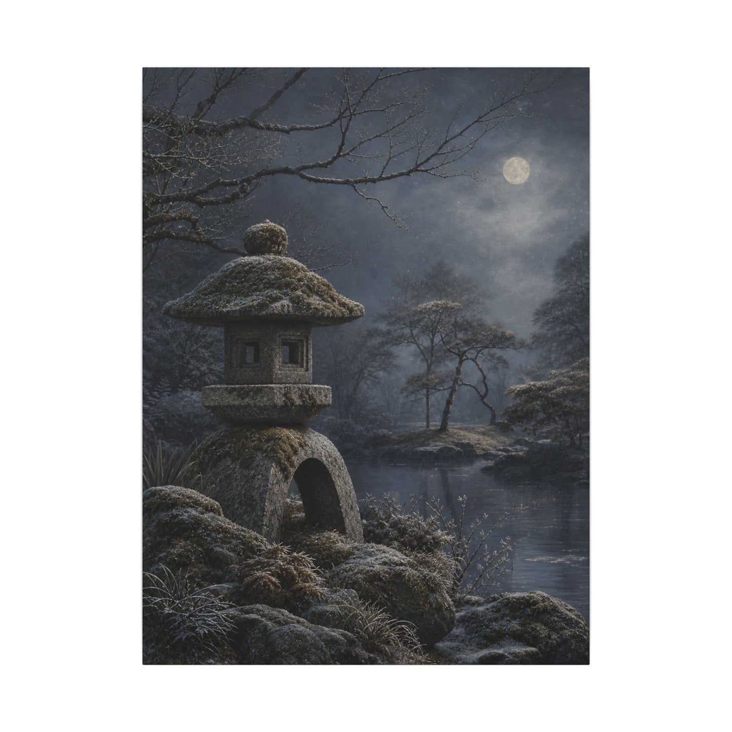 Stone Lantern Canvas Art | Winter Japandi Japanese Pattern Art