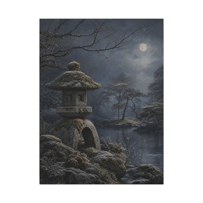 Stone Lantern Canvas Art | Winter Japandi Japanese Pattern Art