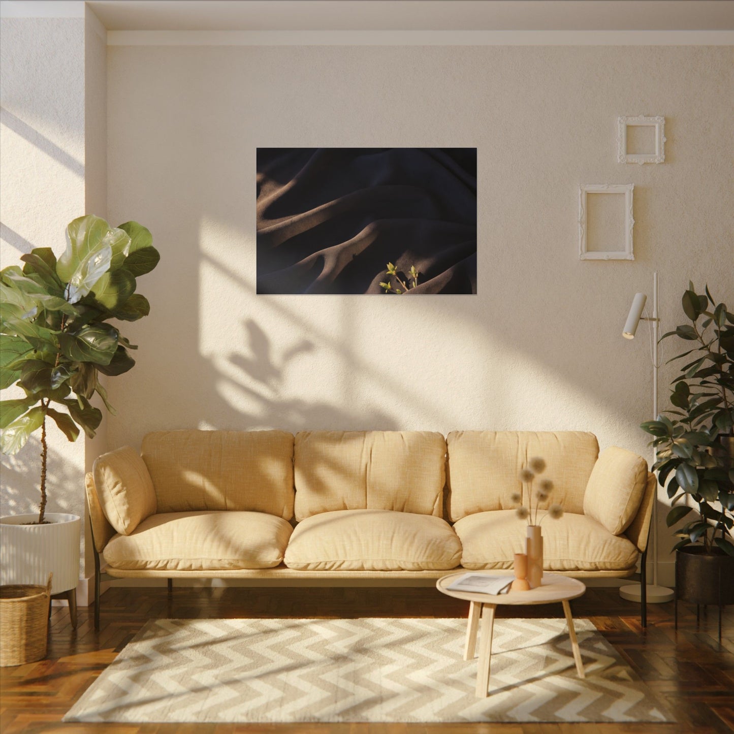 Silk Drape Shadow Zen Canvas Art | Luxurious Dark Japandi Art