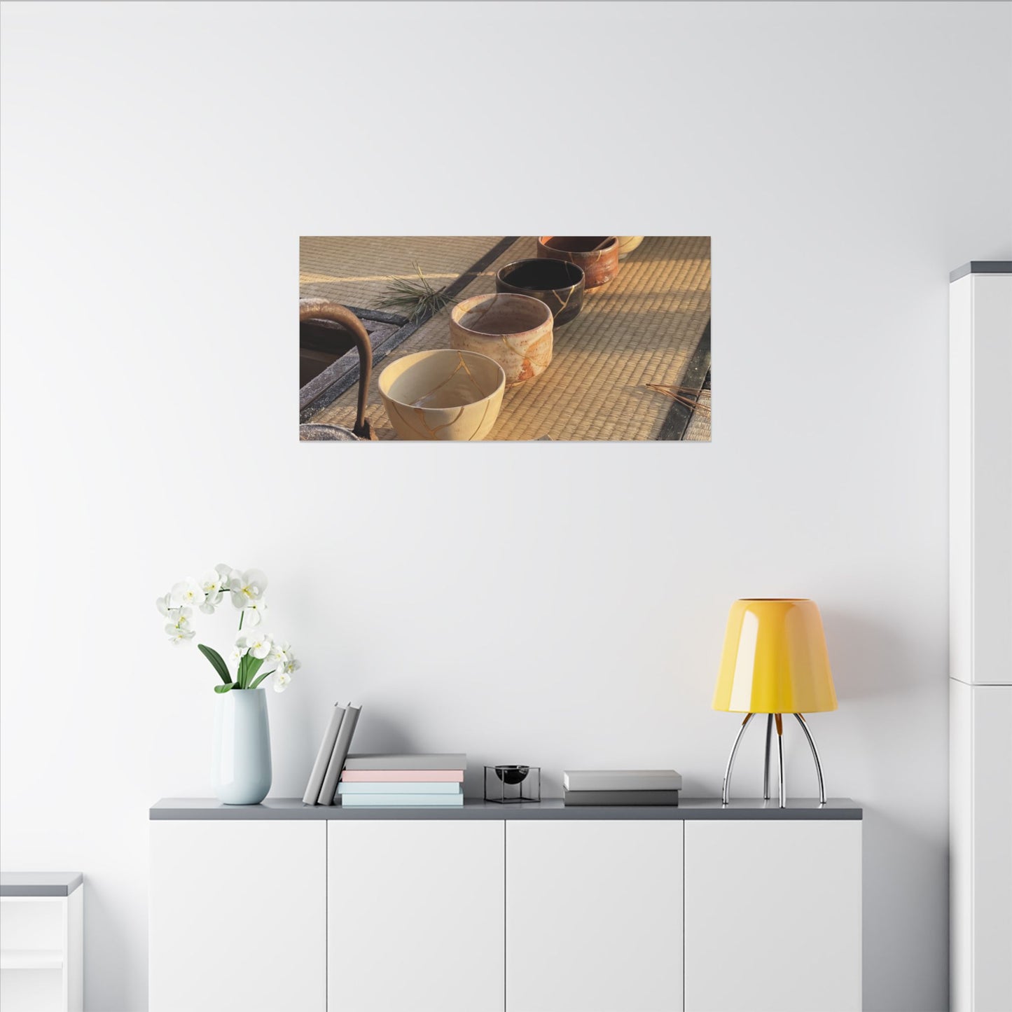 Kintsugi Tea Ceremony in Golden Hour | Gold Repair Canvas Art
