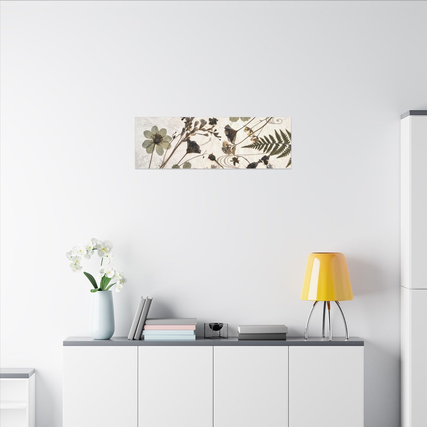 Japandi Dried Flowers in Golden Hour | Japanese Pattern Canvas Art