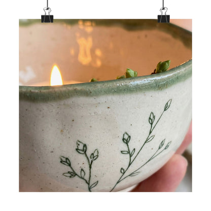 Candlelight Ceramic Bowl Wall Art Print - Japandi Seijaku Art Print