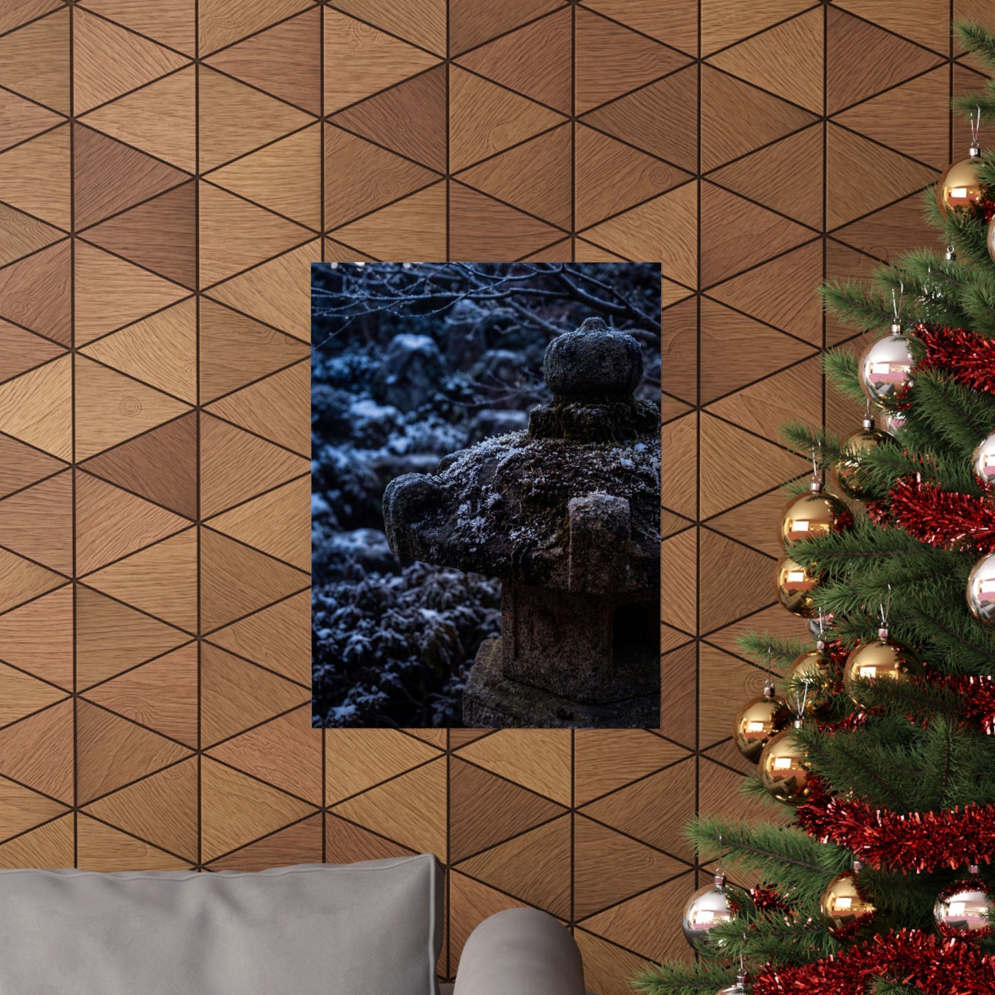 Winter Stone Lantern Shadow Zen Wall Art Print | Atmospheric Decor