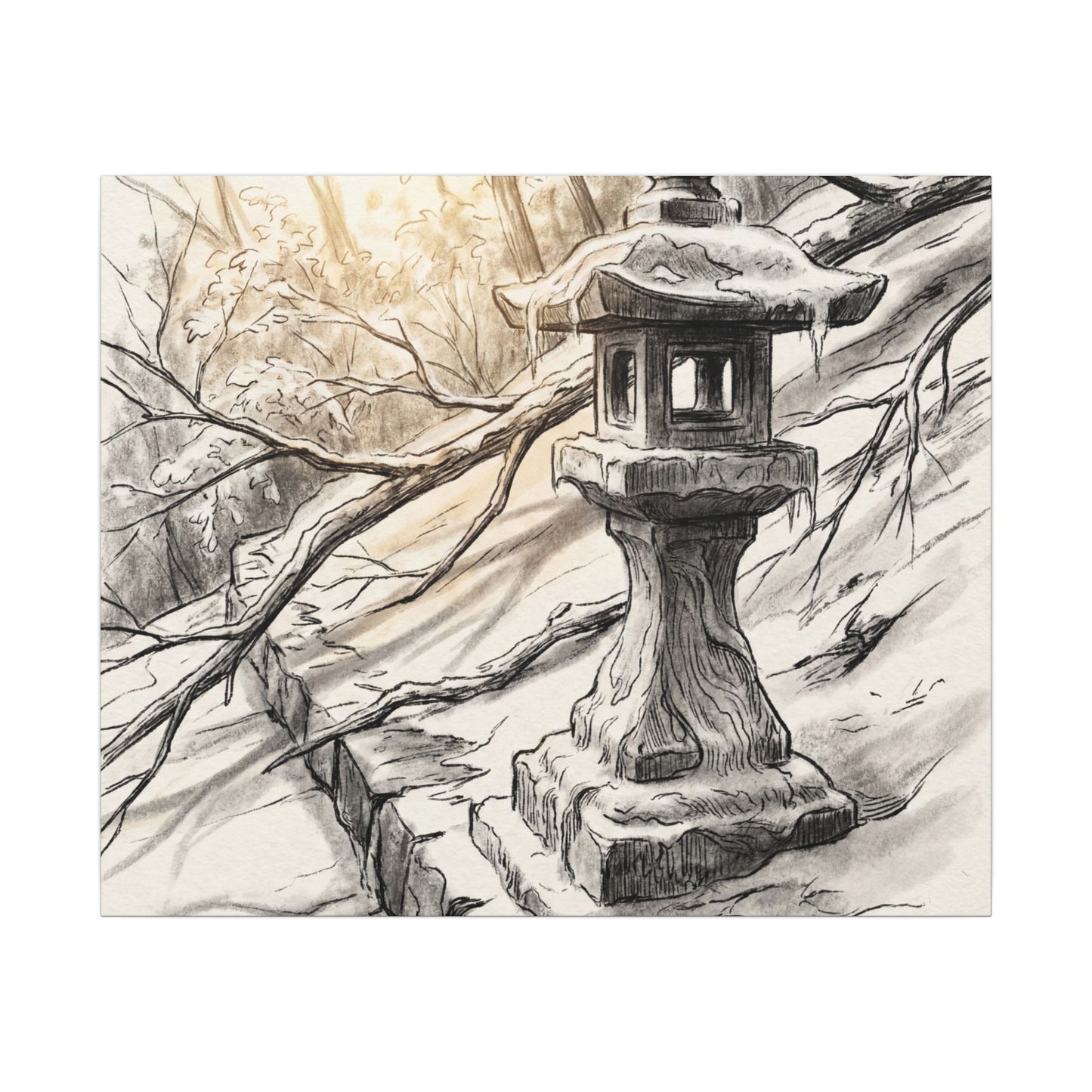 Golden Hour Stone Lantern Canvas Art - Japandi Kanso