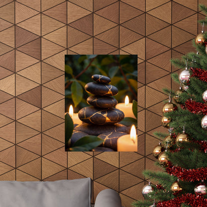 Summer River Stones Gold Vein Wall Art Print | Healing Decor