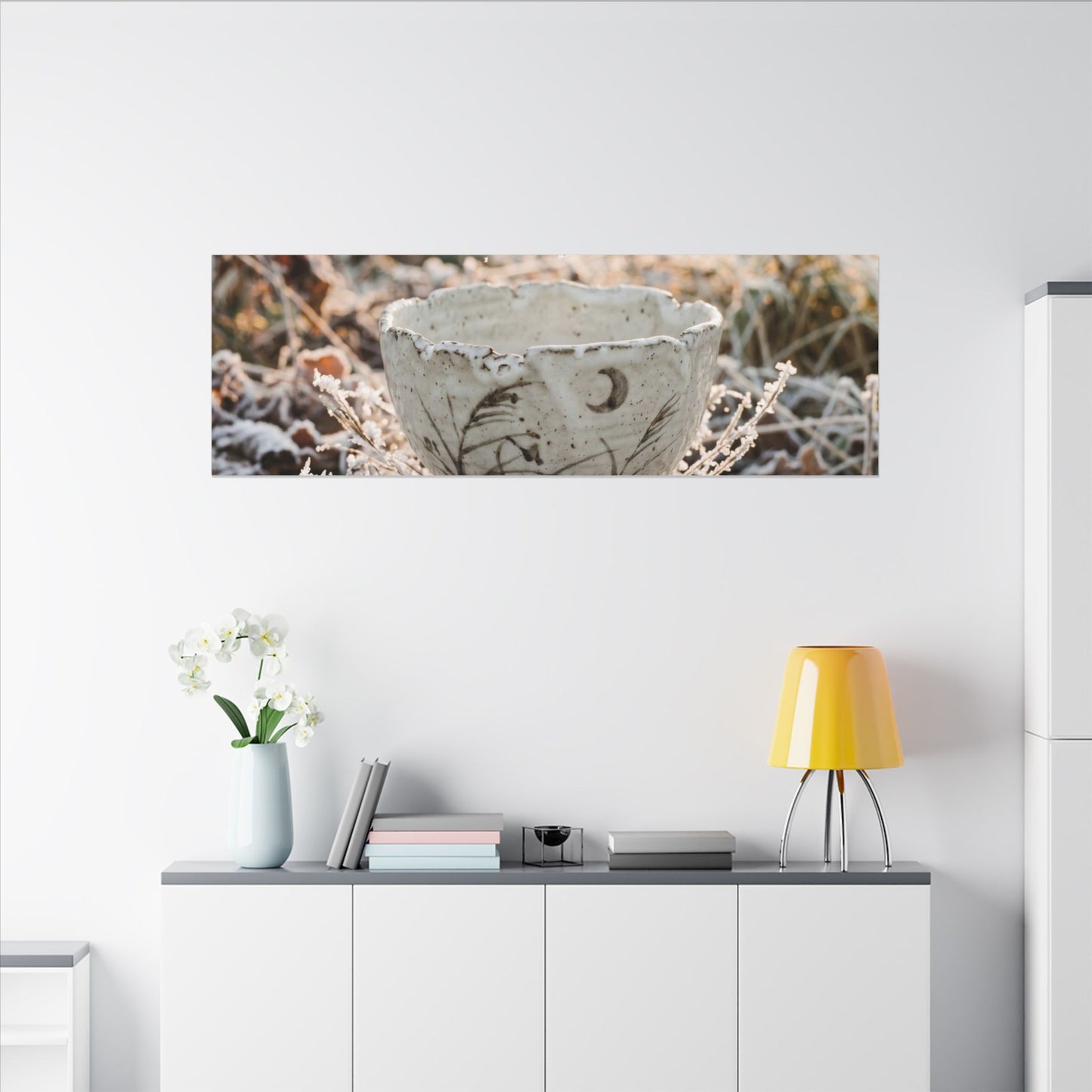 Japandi Ceramic Bowl in Golden Hour | Japanese Pattern Canvas Art