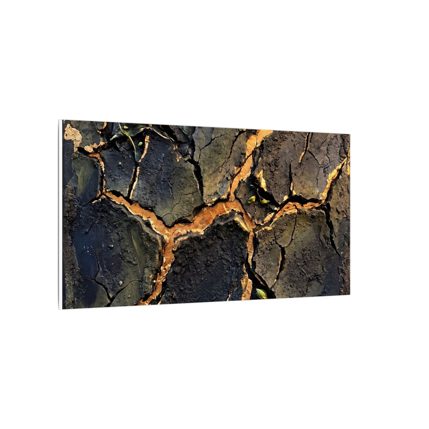 Cracked Earth Spring Canvas Art | Dark Japandi Atmospheric Design