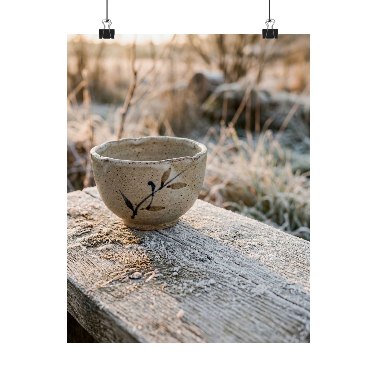Japandi Ceramic Bowl in Golden Hour | Japanese Pattern Wall Art Print Art Print