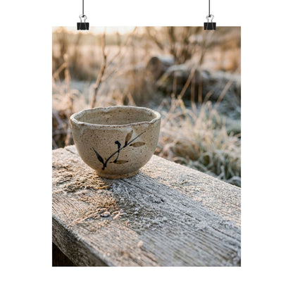 Japandi Ceramic Bowl in Golden Hour | Japanese Pattern Wall Art Print Art Print