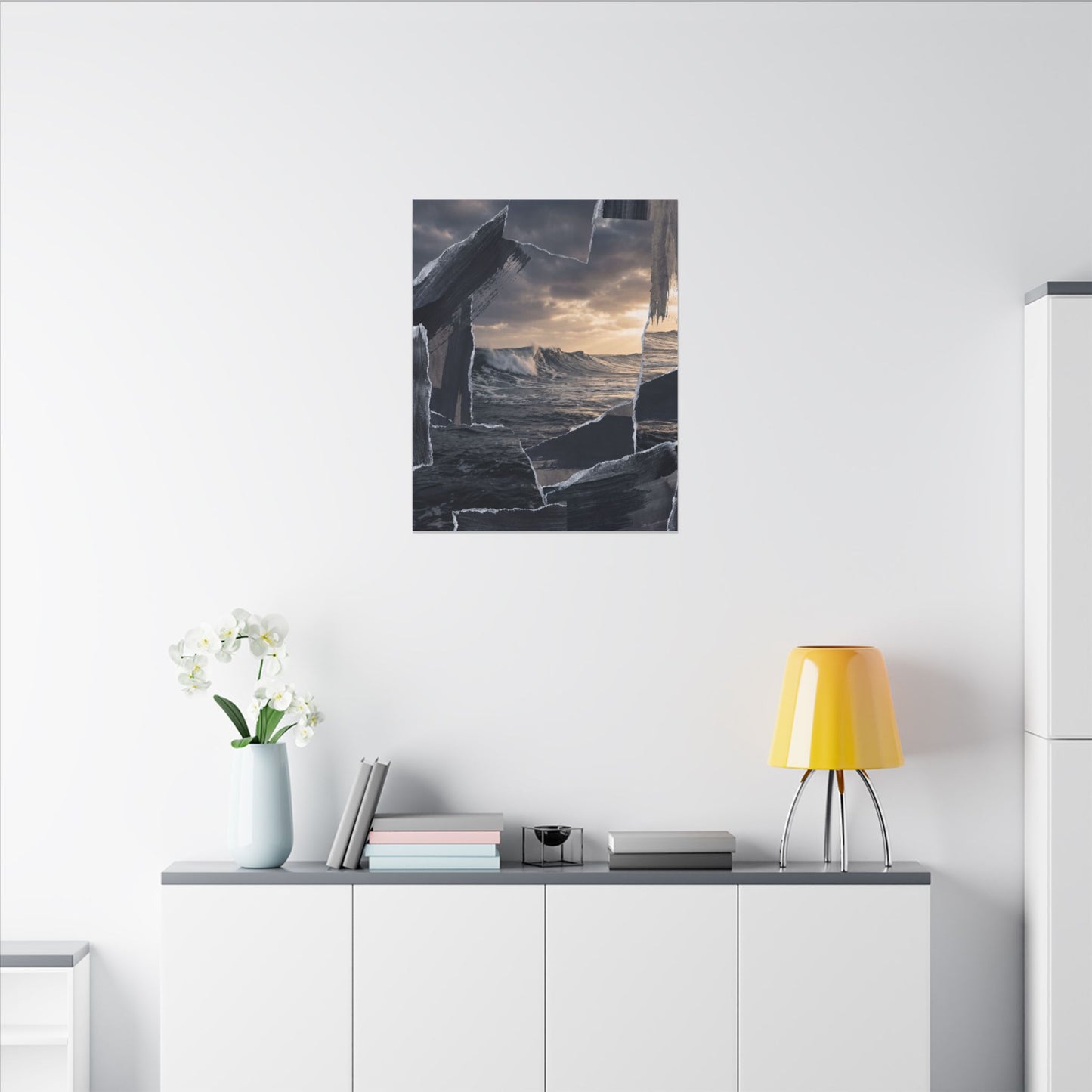 Fukinsei Ocean Wave Canvas Art - Dark Japandi Shadow Zen