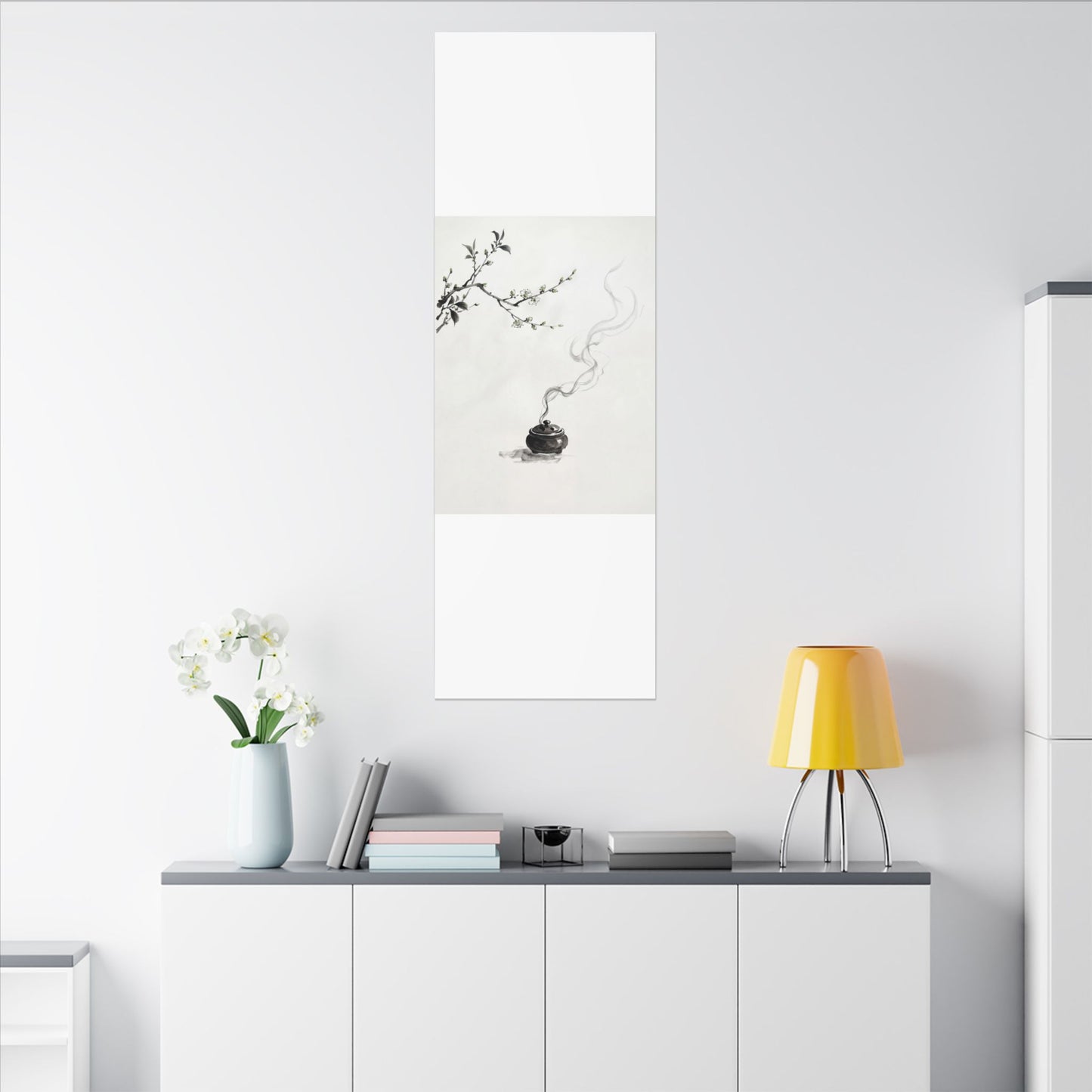 Calm Incense Smoke Canvas Art - Sumi E Zen