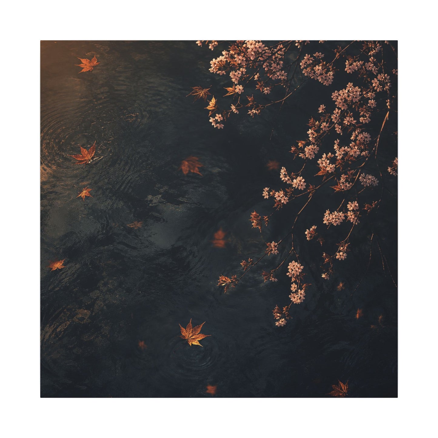 Golden Hour Cherry Blossom Canvas Art - Dark Japandi Kanso