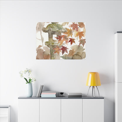 Stone Lantern Watercolor Canvas Art | Earthy Japandi Art