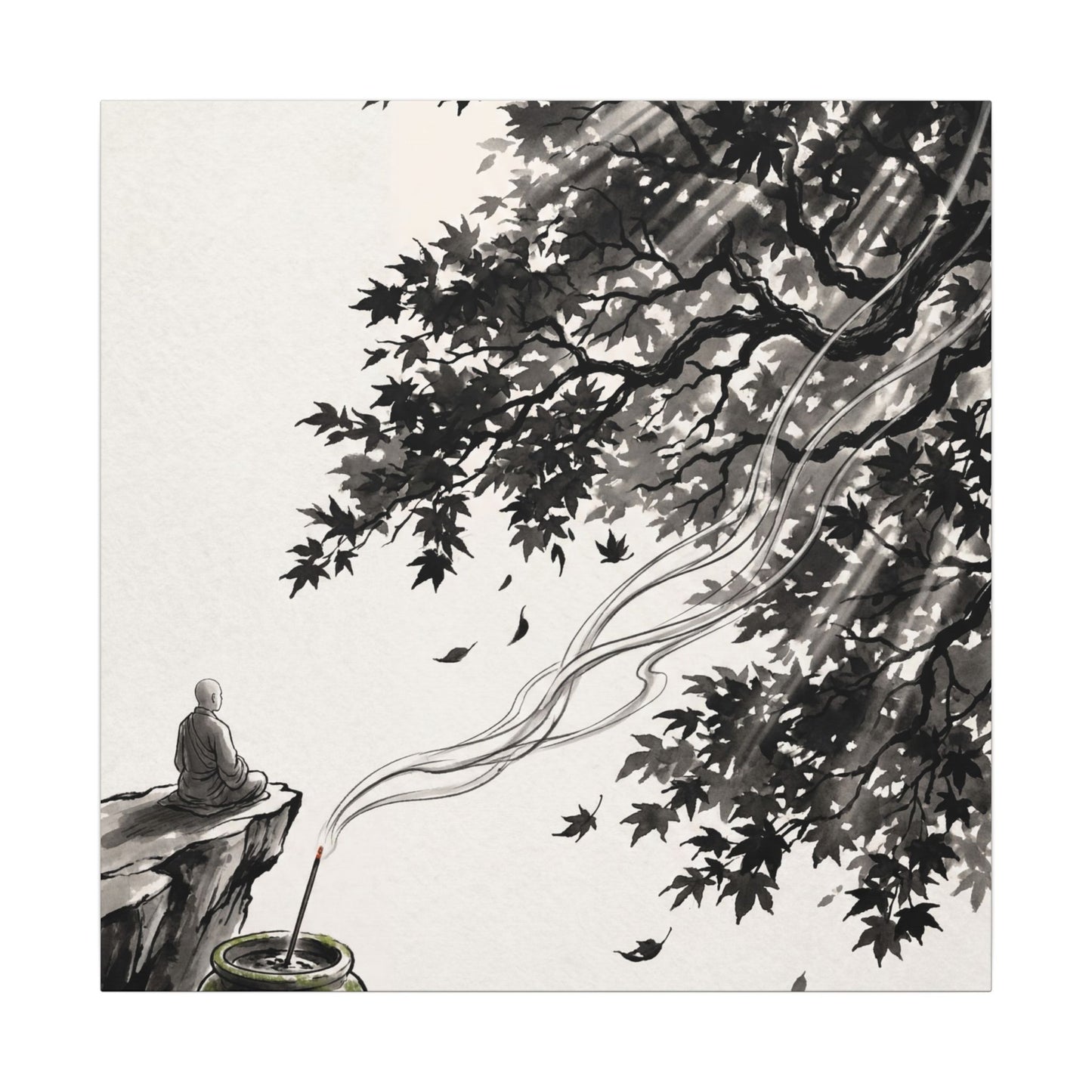 Serene Incense Smoke Canvas Art - Ukiyo E Inspired Zen